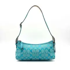 【極美品】COACH ハンド アクセサリーポーチ シグネチャー フリンジ　ブルー