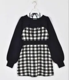 evelyn リボンチェックタイトOP ブラック 黒