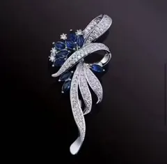 レディース アクセサリー ブローチ キラキラ ブルー シルバー