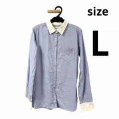 青と白のストライプ 長袖シャツ　クレリック　キレイ目　オフィスカジュアル　L