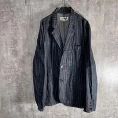 フェード加工 ストライプ コットン テーラードジャケット L ワークジャケット