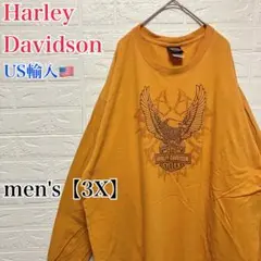 ●T635【アメリカ製】ハーレーダビッドソン ロンT オレンジ系 メンズ【3X】