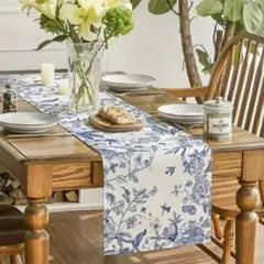テーブルランナー ブルーフラワー テーブルセンター 185cm ダイニング