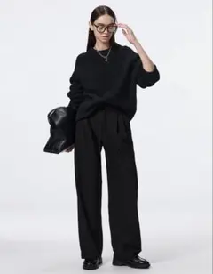 タックワイドパンツ+EC(丈長め80.0cm) ブラック