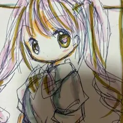 手描きイラスト。訳あり小色紙。女の子