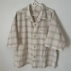 GUベージュ チェック柄 半袖シャツ XL