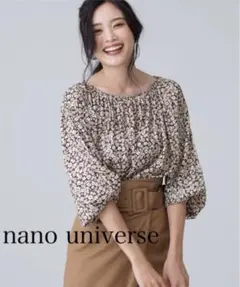 美品 ナノユニバース フラワーシャーリングブラウス