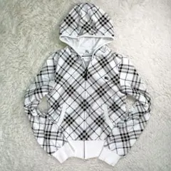 【希少】バーバリーブルーレーベル　ノバチェック　ジップ　パーカー　ホワイト　38