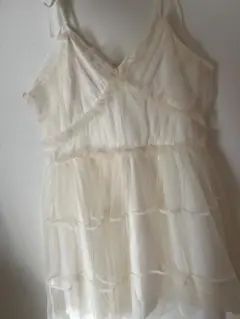 チュールティアードミニキャミワンピース　白　レース