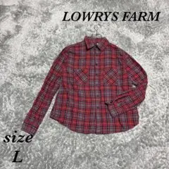 ローリーズファーム (L) チェック柄 綿100%フランネルシャツ ポケット有