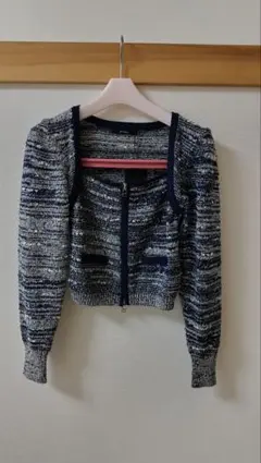 ★新品★　EMODA　ツイードクロップジップニット 　ネイビー