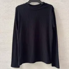 LOWRYS FARM ブラック リブ 長袖 カットソー　ハイネック　Ｌサイズ
