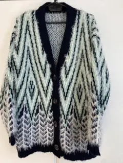 シェブロン/ジオメトリックパターン カーディガン ネイビー ミントグリーン