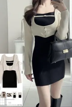 GRL 配色レイヤード風ニットワンピース