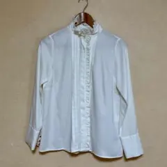 【mimi&roger】フリル襟 ホワイト 長袖シャツ