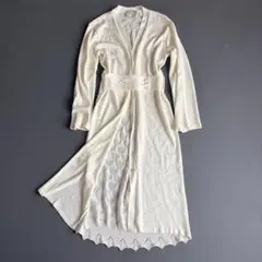 TAN アイボリー 長袖カーディガン レースインサート　春　春コーデ