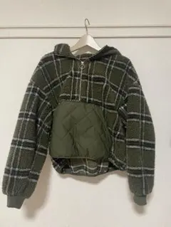 ZARA オリーブグリーン チェック柄 フリースジャケット アウター