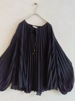 【美品】ZARAポリエステルシフォンプリーツブラウス 黒 Mサイズ