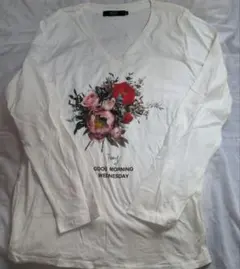 AZUL by moussy 花柄プリント 長袖Tシャツ ホワイト XL