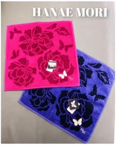 【新品タグ付】HM ハナエモリ タオルハンカチ 2枚セット 蝶刺繍 & 薔薇柄③
