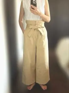 エムズ　ハイウエスト ワイドパンツ　ウエストリボンベルト付き