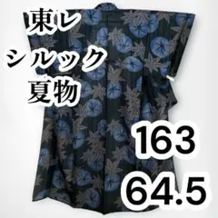 【美品✨】東レシルック　さんび　絹混　洗える着物　夏物　織物調　 縦縞　濃藍H1 ☆【美品✨】東レシルック さんび 洗える着物 夏着物 織物調 絹混 藍色
