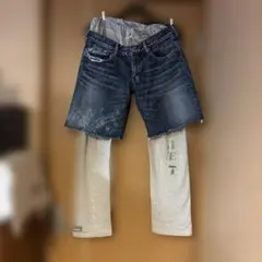 【DENIM DUNGAREE 】大人okスエットデニム レイヤードパンツ150