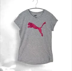 PUMA プーマ Tシャツ L グレー ピンク ロゴ 綿100% トレーニング