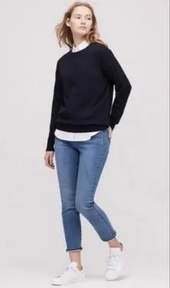 UNIQLO WOMEN コットンカシミヤクルーネックセーター(長袖)(S)黒