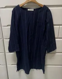 ネイビー ストライプ 五分袖チュニック