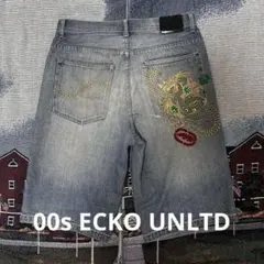 「希少デザイン」00s Ecko Unltd 刺繍ドラゴン デニムショーツのサムネイル