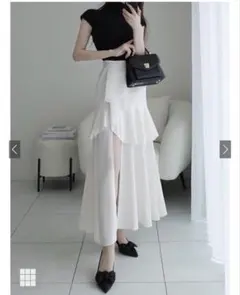 GRL アシンメトリーラッフルスリットスカート アイボリー ask137