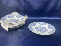 青と白の花柄皿 5枚セット