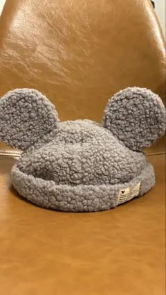 ミッキーマウス 耳付きボア帽子 グレー