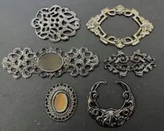 ゴシック調 ヴィンテージ風透かしブラスチャーム6個 ガンメタ 大きめ 手芸素材