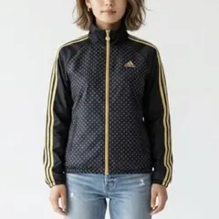adidas CLIMAPROOF ナイロンジャケット L ドット柄 黒 金