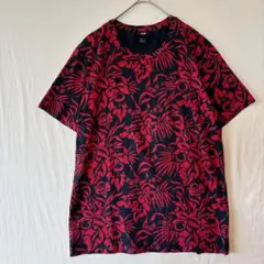 H&M 総柄 ボタニカル アロハ Tシャツ 半袖 ボルドー　L