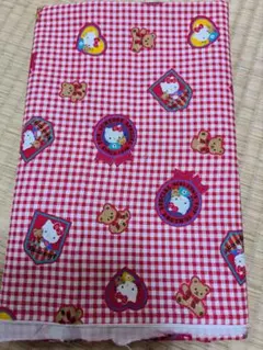 ハローキティ プリント生地　 赤チェック　平成レトロ