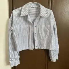 ZARA ストライプ柄 クロップドシャツ ブルーのサムネイル