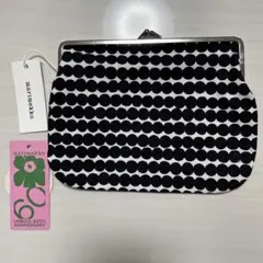 【新品】marimekko マリメッコがま口ポーチ クラッチバッグ黒×白ドット柄