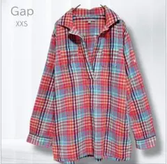 ギャップ 長袖プルオーバーシャツ XXS チェック柄 前オープン カジュアル