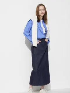 UNIQLOデニムパネルロングスカート　ダークブルー デニム タイトスカート