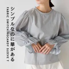 グレー　キャンディースリーブ　長袖 Tシャツ ボリューム オムネス