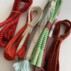 まとめ売り　帯締めセット - 赤・白・緑・ピンク・オレンジ　紬、礼装用