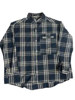 古着　ネイビー系チェック フランネルシャツ フリーサイズ　秋冬