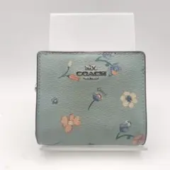 コーチ　折財布　財布　ウォレット　花柄　ブルー　チャーム付き