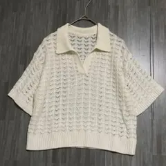 GU ジーユー　透かし編みスキッパーポロセーター　【美品】　オフホワイト　M