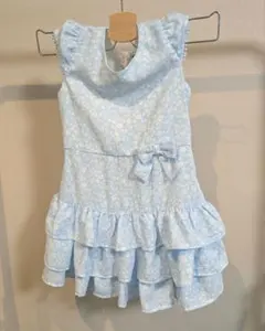 水色 花柄 フリル ワンピース 半袖(130)