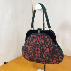 訳あり】ビーズバッグ 赤黒 花柄 和装 パーティー フォーマル