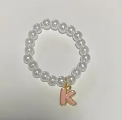 Labubu10cm パールネックレス Kイニシャルチャーム付ハンドメイド